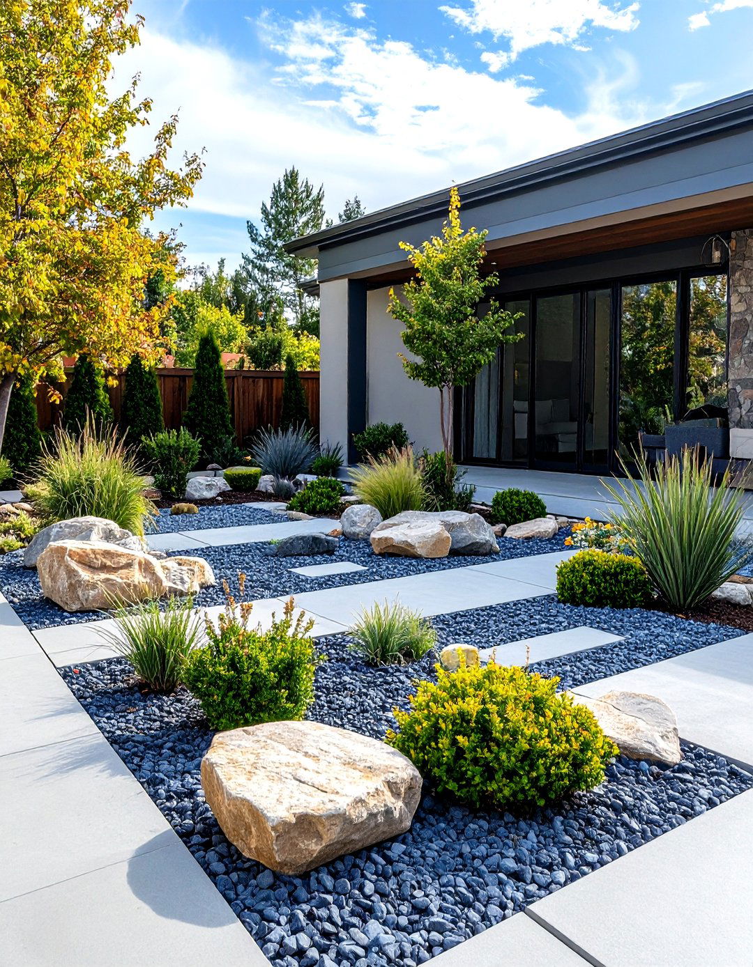 Gravel and Concrete Mid Century Modern Patio Garden - 20 Mid-century Modern Patio Ideas
