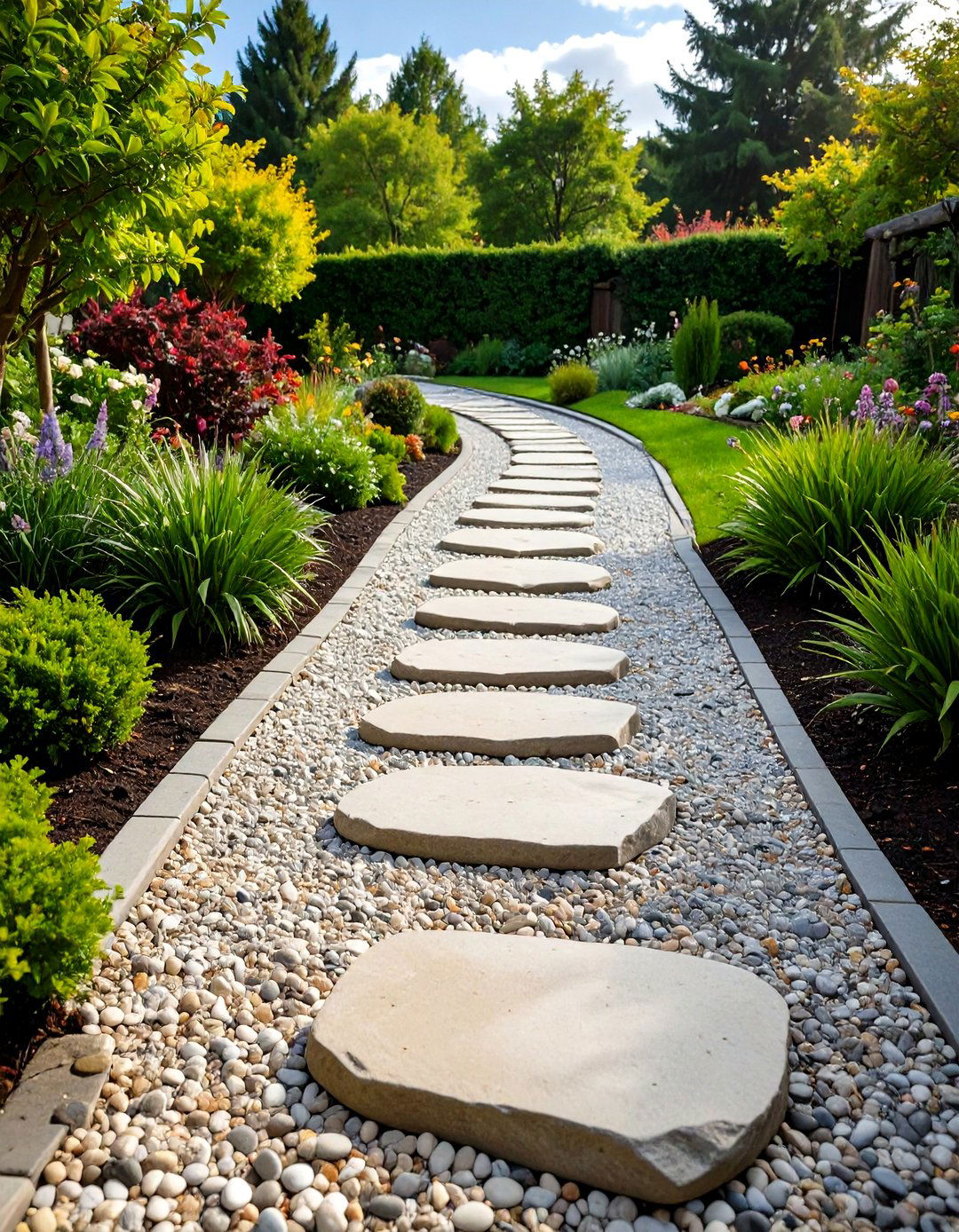 Gravel and Stepping Stone Hybrid - 20 Stone Walkway Ideas