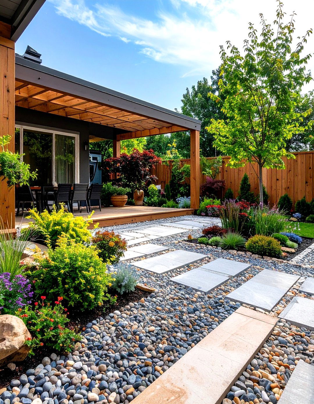 Gravel and Stone Grid Patio - 20 Stone Patio Ideas