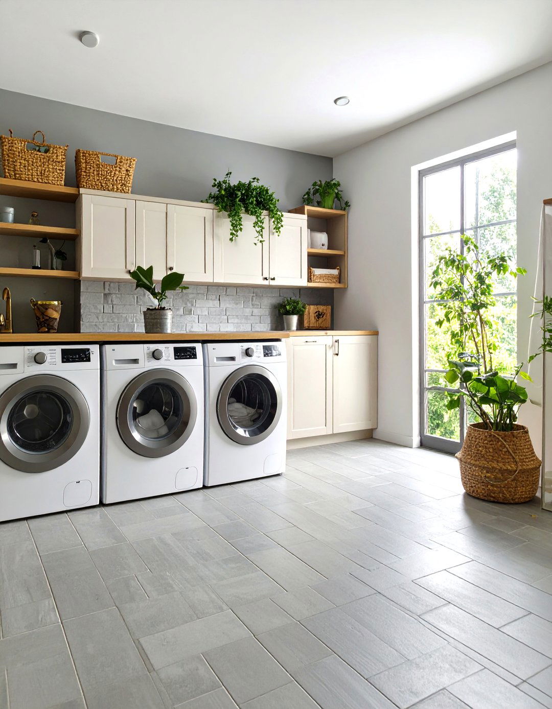 Gray Brick Floor Laundry Room Contemporary Appeal - 20 Brick Floor Laundry Room Ideas