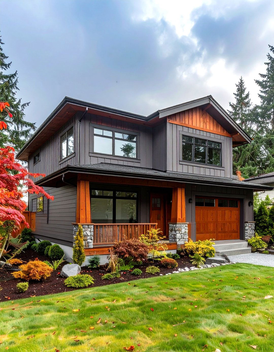 Gray Exterior with Natural Wood Accent Harmony - 20 Gray Exterior House Paint Ideas