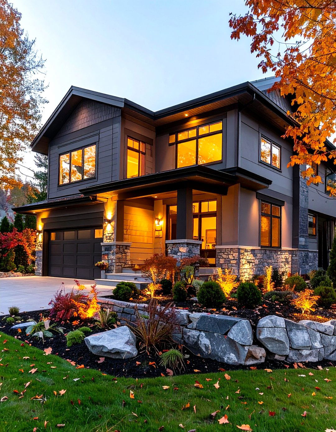 Gray Exterior with Stone Veneer Texture Pairing - 20 Gray Exterior House Paint Ideas