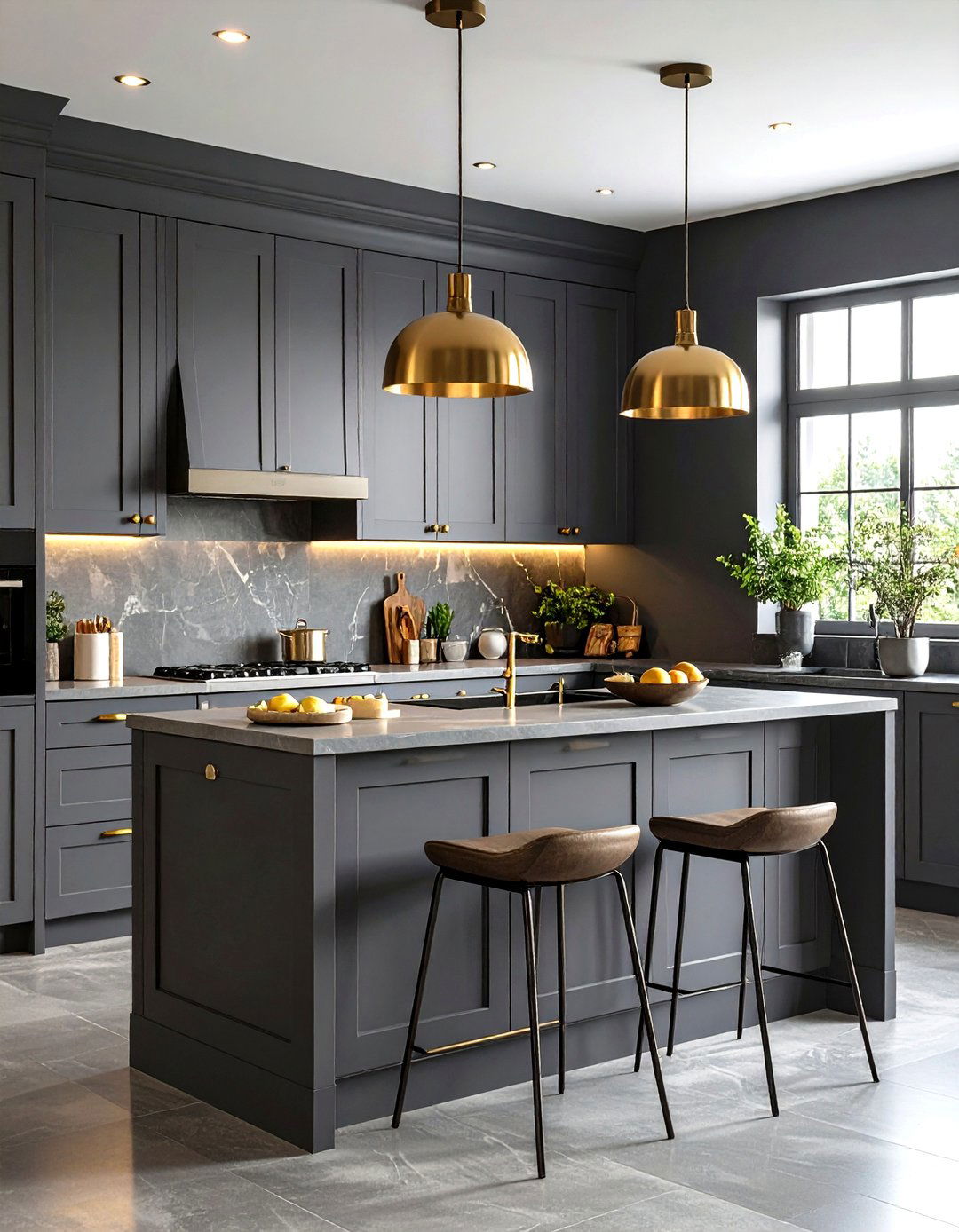 Gray Kitchen Accented with Glamorous Brass Hardware - 20 Gray Kitchens
