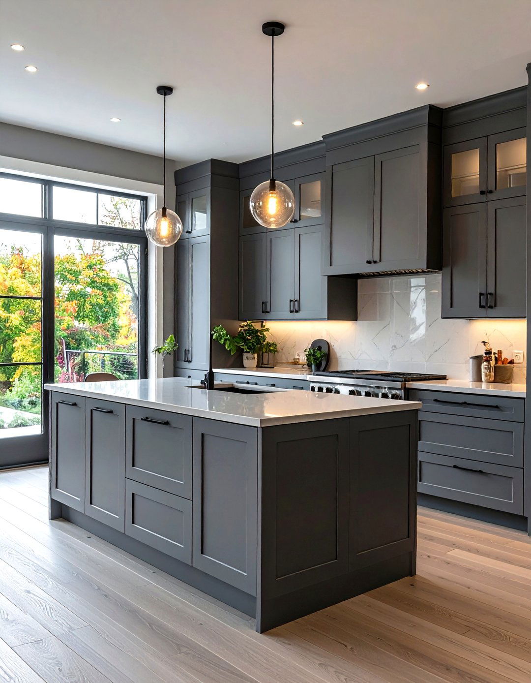 Gray Kitchen with Elegant Glass Front Cabinets - 20 Gray Kitchens