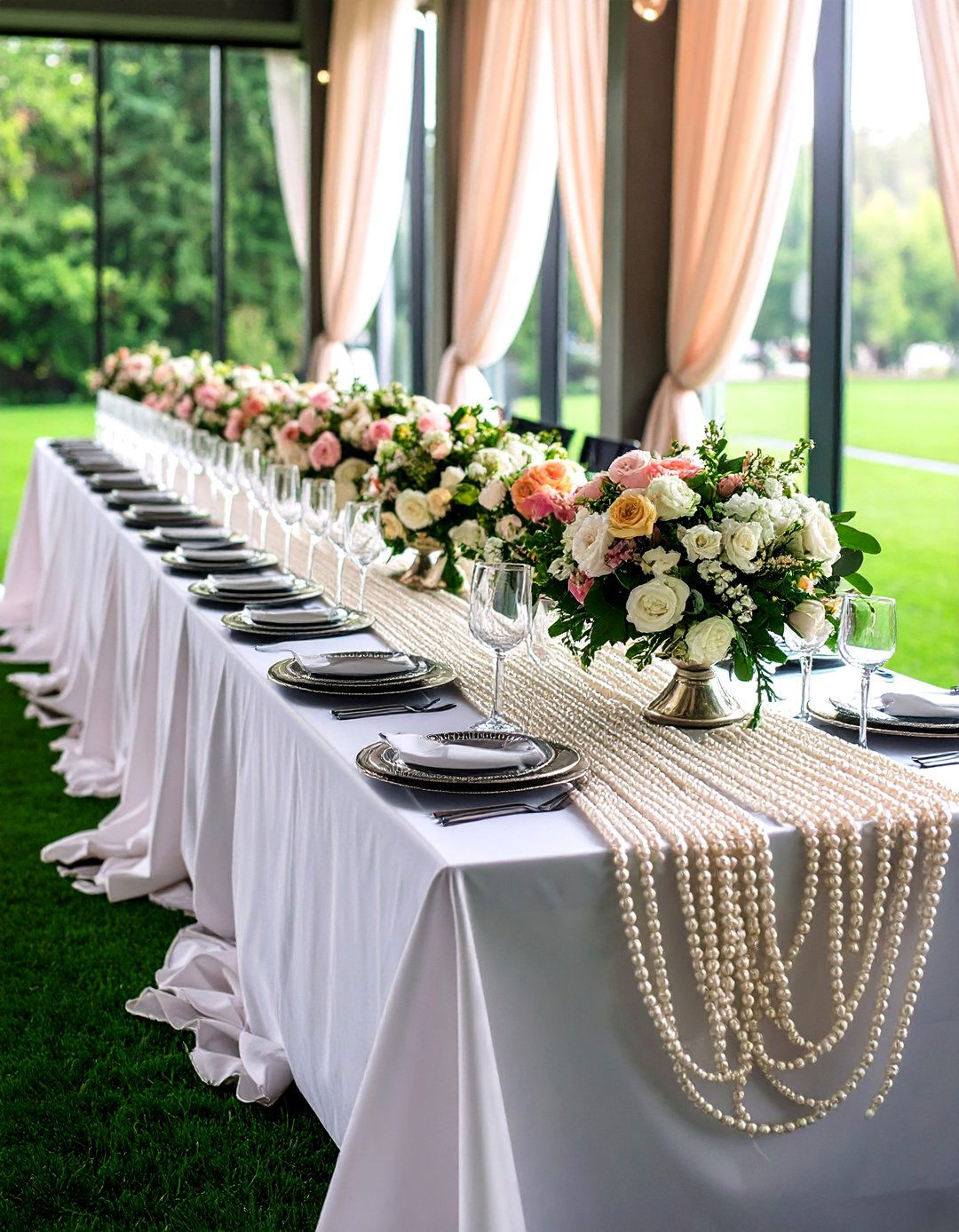 Great Gatsby Pearl Accented Table Runners - 20 Great Gatsby Wedding Ideas