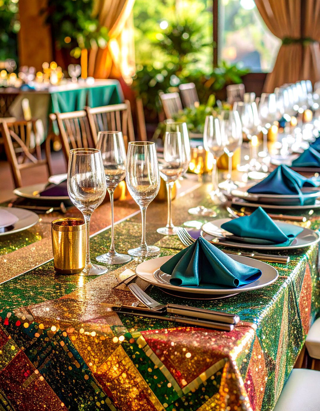 Great Gatsby Sequin and Geometric Table Linens - 20 Great Gatsby Wedding Ideas