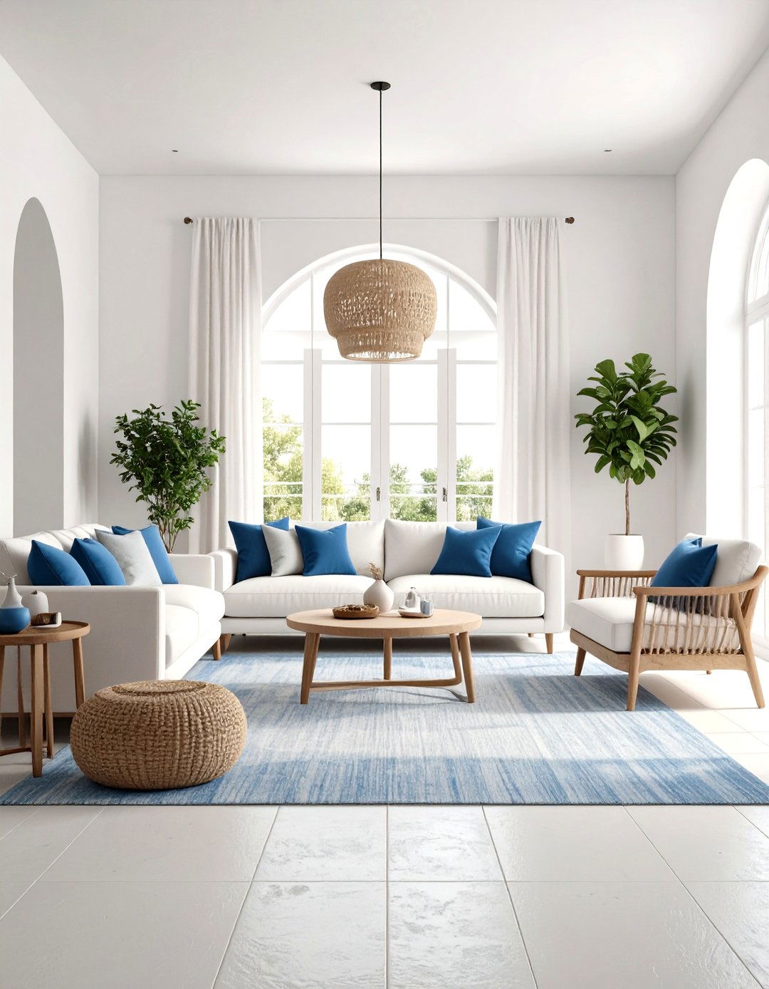 Grecian Whitewashed Mediterranean Living Room with Minimalist Elegance - 20 Mediterranean Living Room Ideas