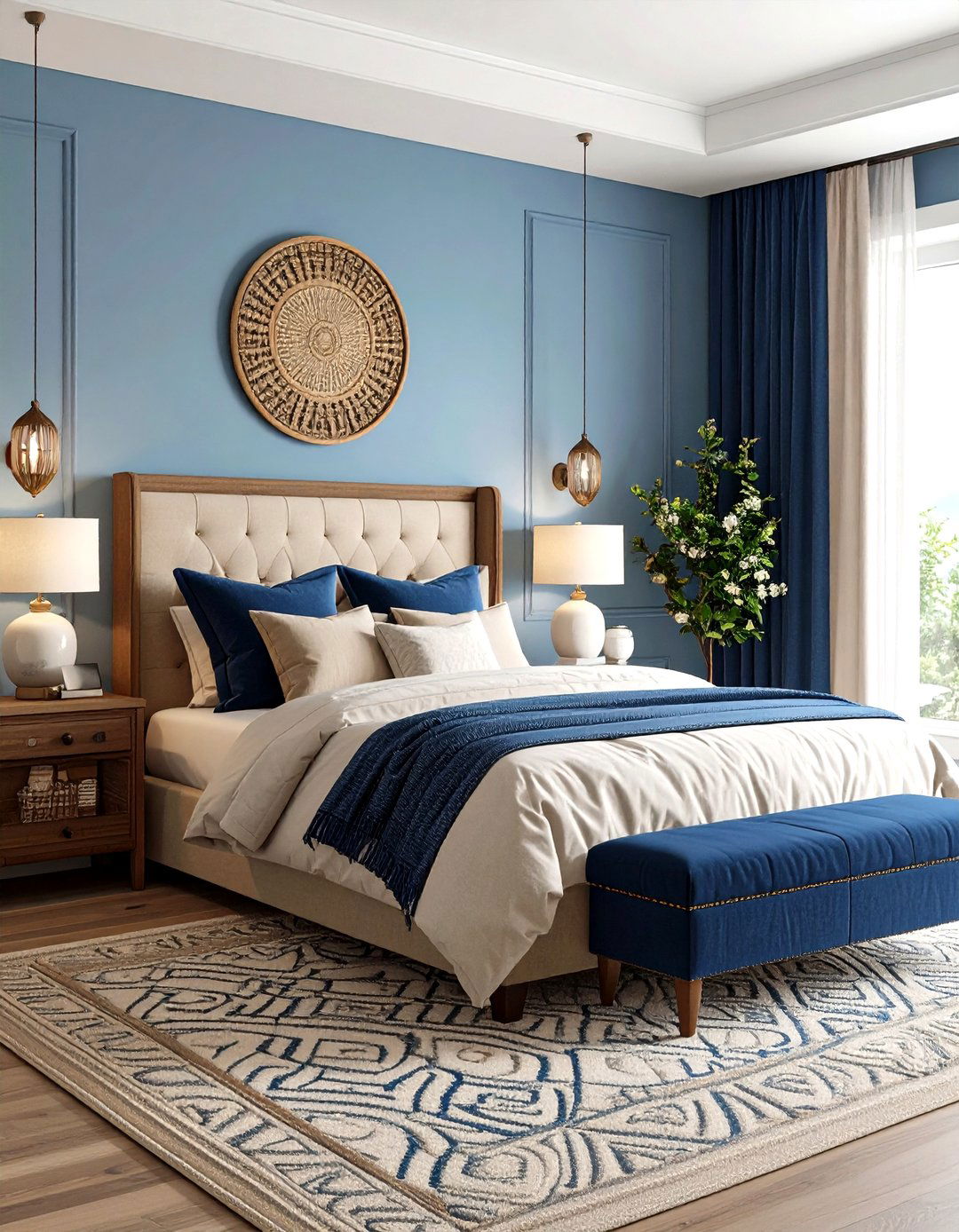 Greek Bedroom Featuring Signature Key Pattern Linen - 20 Greek Bedroom Design Ideas
