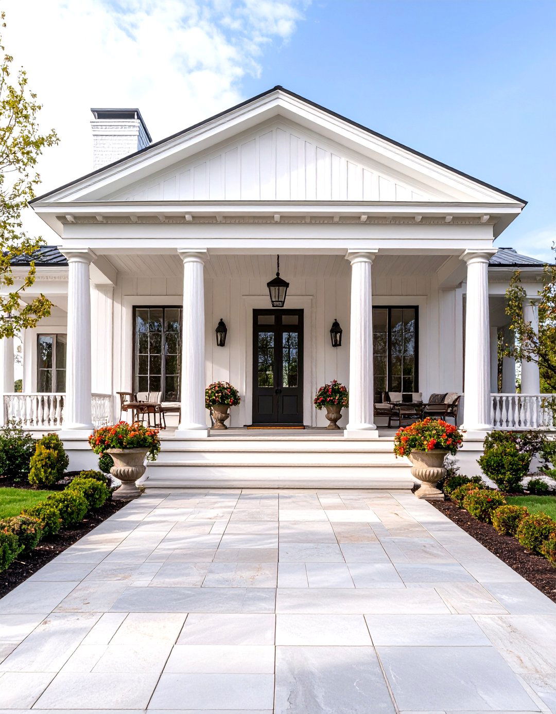 Greek Revival White Farmhouse With Wrap around Porch - 20 White Farmhouse With Wrap-around Porch Ideas