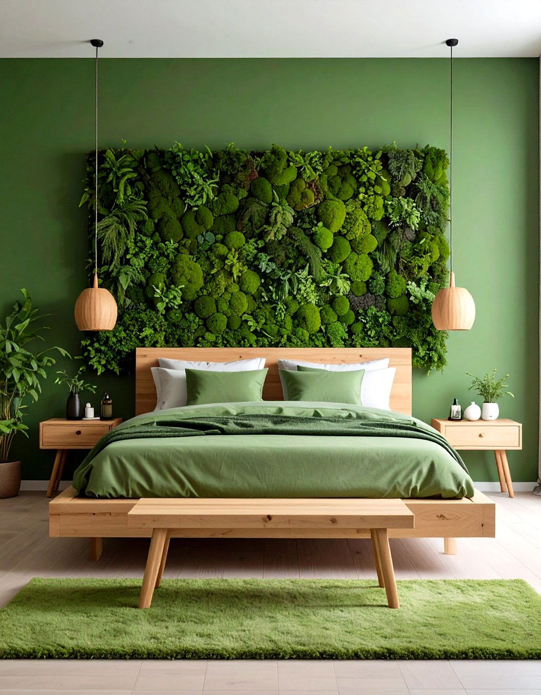 Green Bedroom Biophilic Retreat with Living Wall - 20 Green Bedroom Ideas