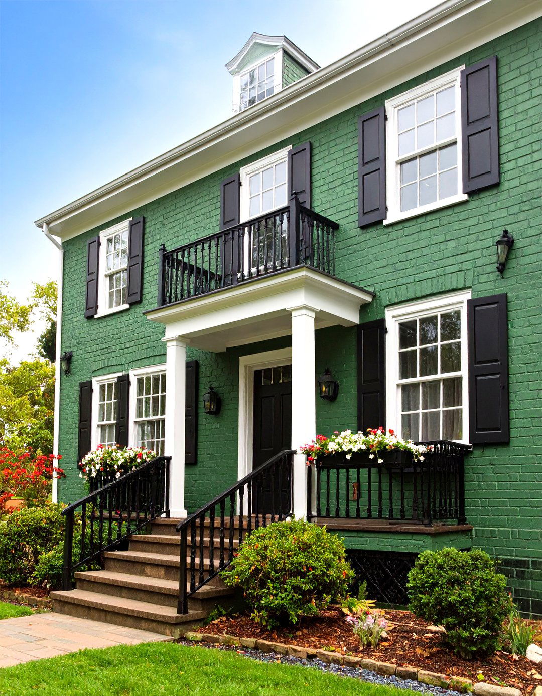 Green Brick Exterior with Matte Black Accents - 20 Green Brick Exterior Home Ideas