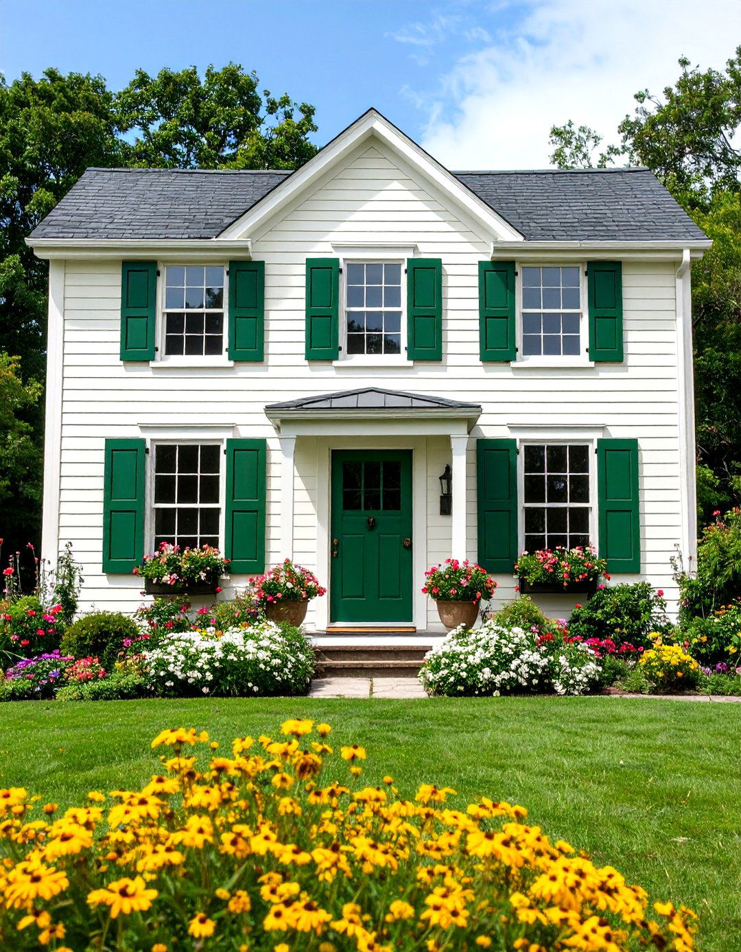 Green Farmhouse Shutters and Accent Features - 20 Farmhouse Green Exterior Home Ideas