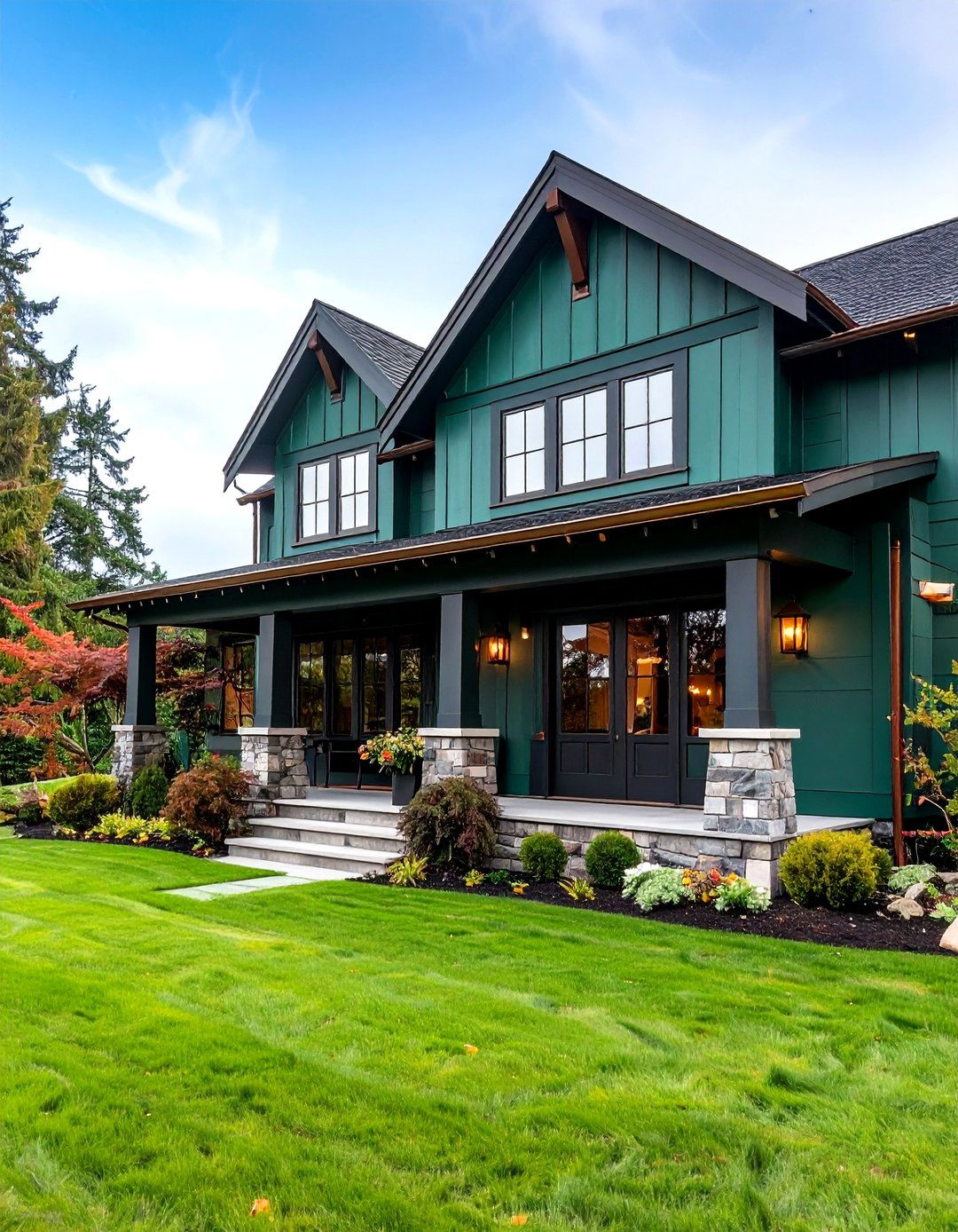 Green Farmhouse with Copper Details - 20 Farmhouse Green Exterior Home Ideas