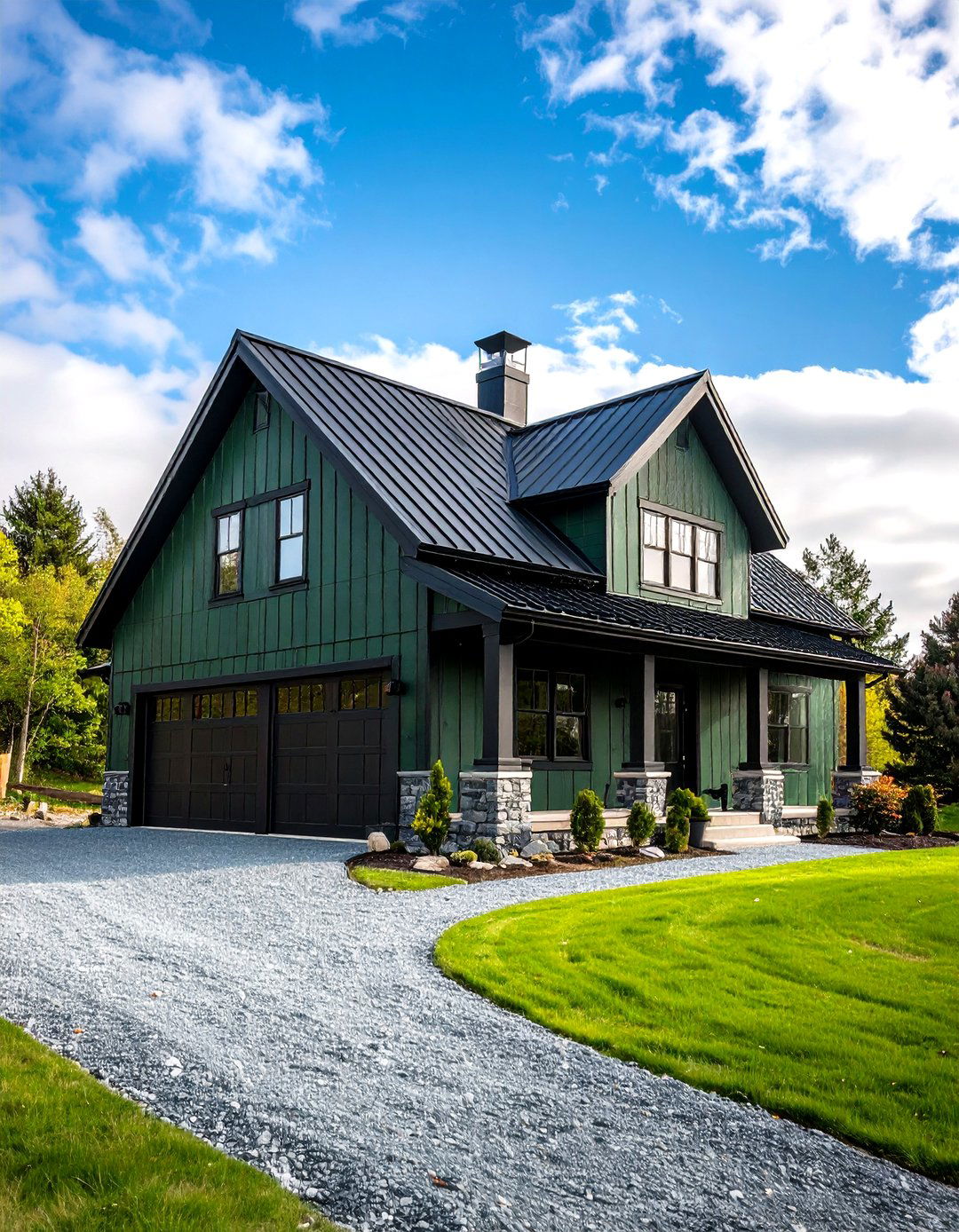 Green Farmhouse with Metal Roofing - 20 Farmhouse Green Exterior Home Ideas