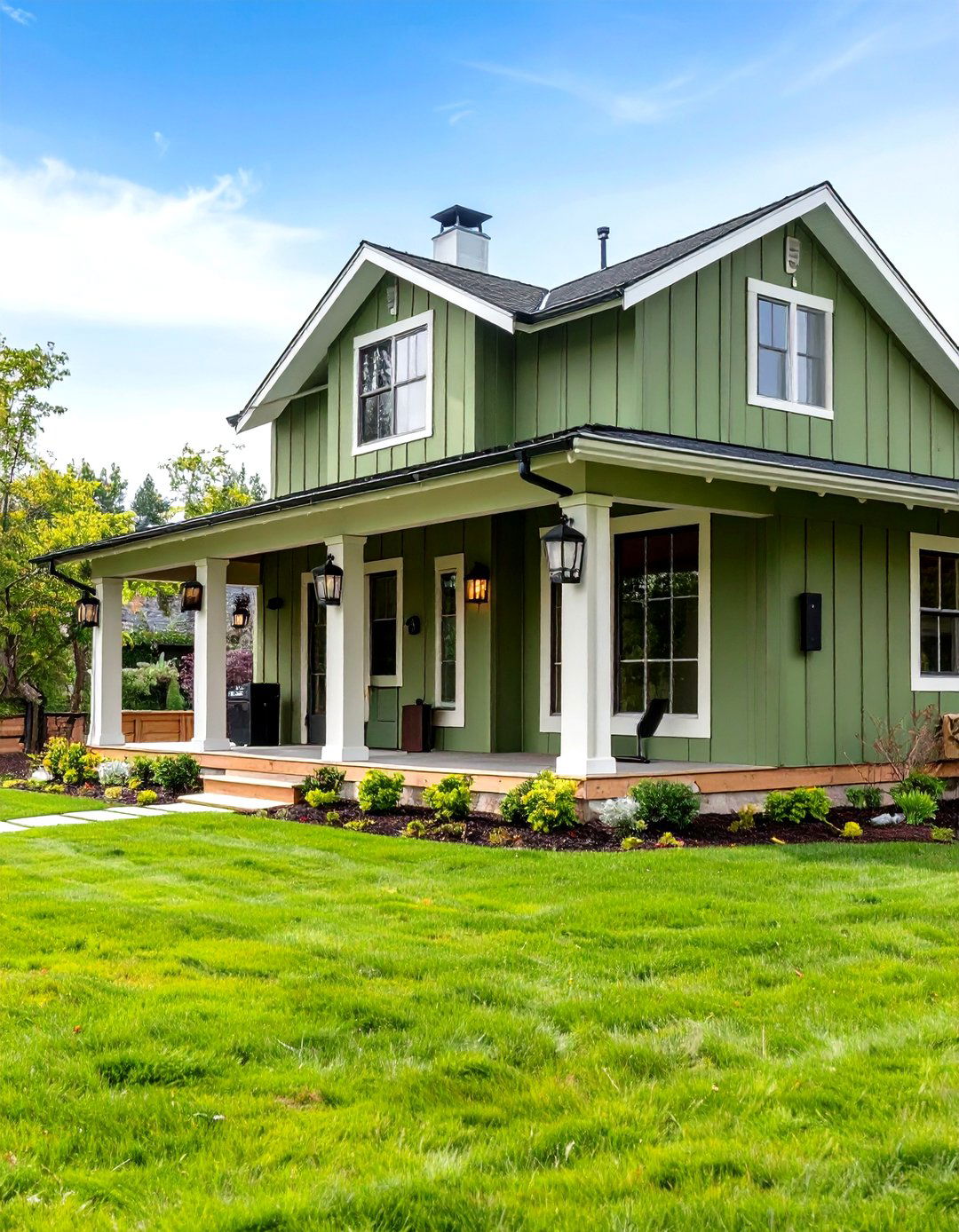 Green Farmhouse with Smart Technology Integration - 20 Farmhouse Green Exterior Home Ideas