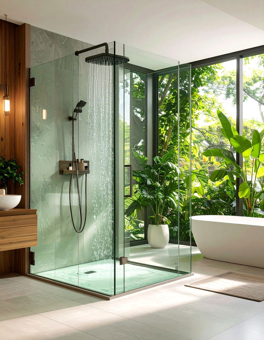Green Glass Shower Enclosure for Sleek Transparency - 20 Green Bathroom Ideas