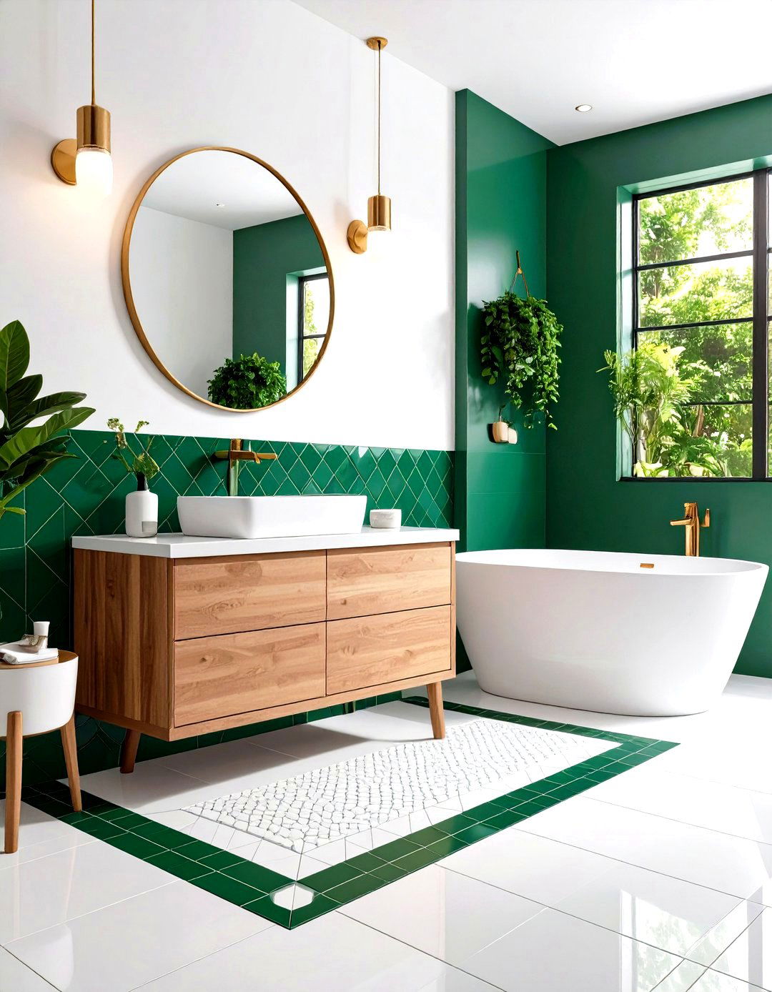 Green Grout Lines Highlight Playful Geometry - 20 Green Bathroom Ideas