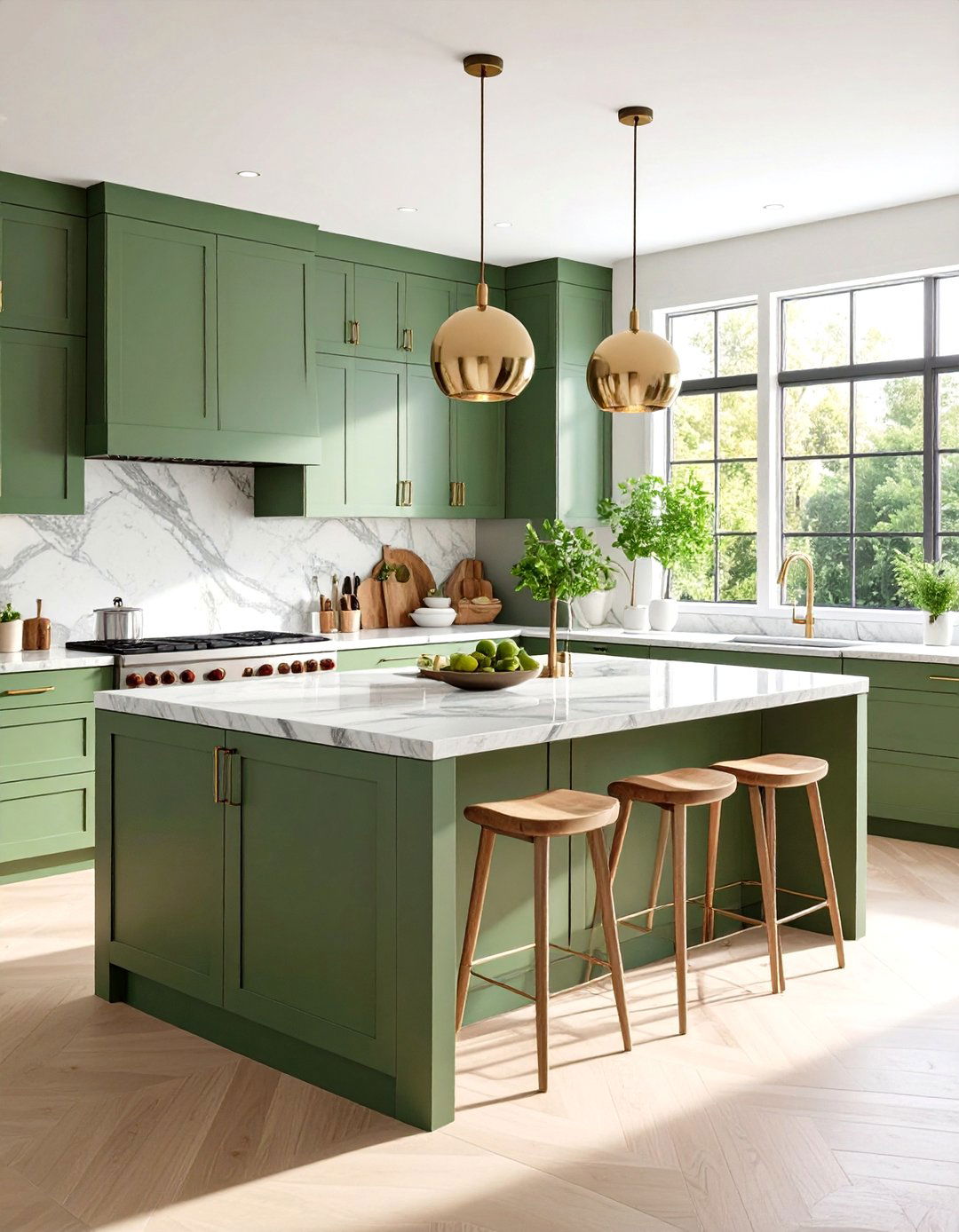 Green Kitchen Island Statement Piece - 20 Green Kitchen Cabinet Ideas