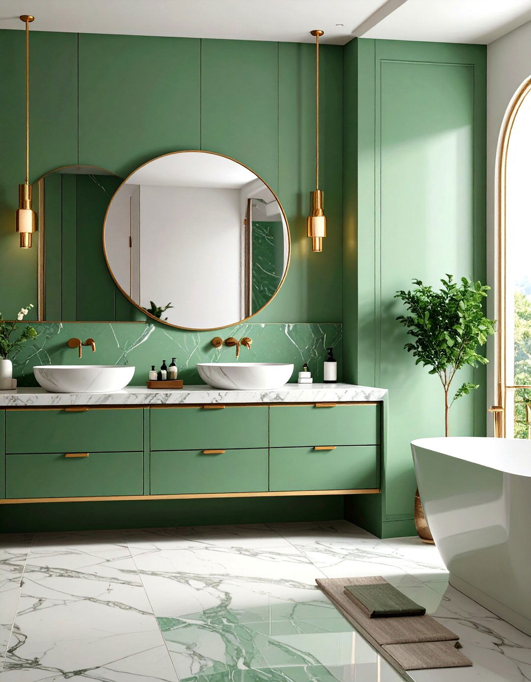Green Marble Countertops for Luxe Contrast - 20 Green Bathroom Ideas