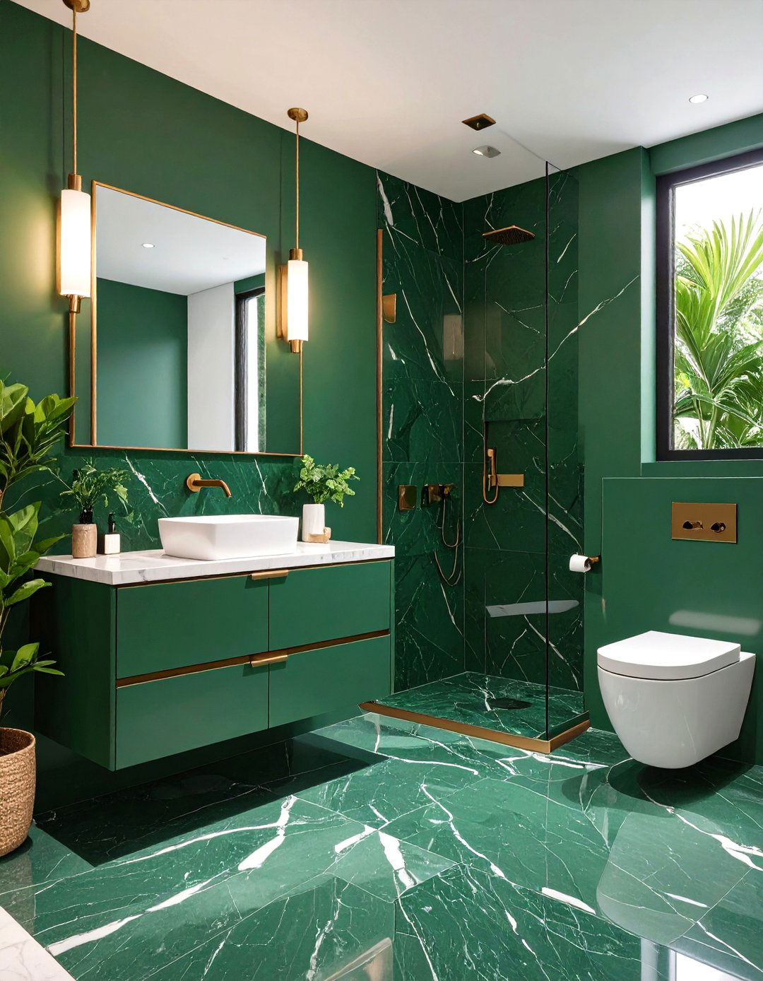 Green Marble or Quartz Countertops in a Powder Room Vanity - 20 Green Powder Room Ideas