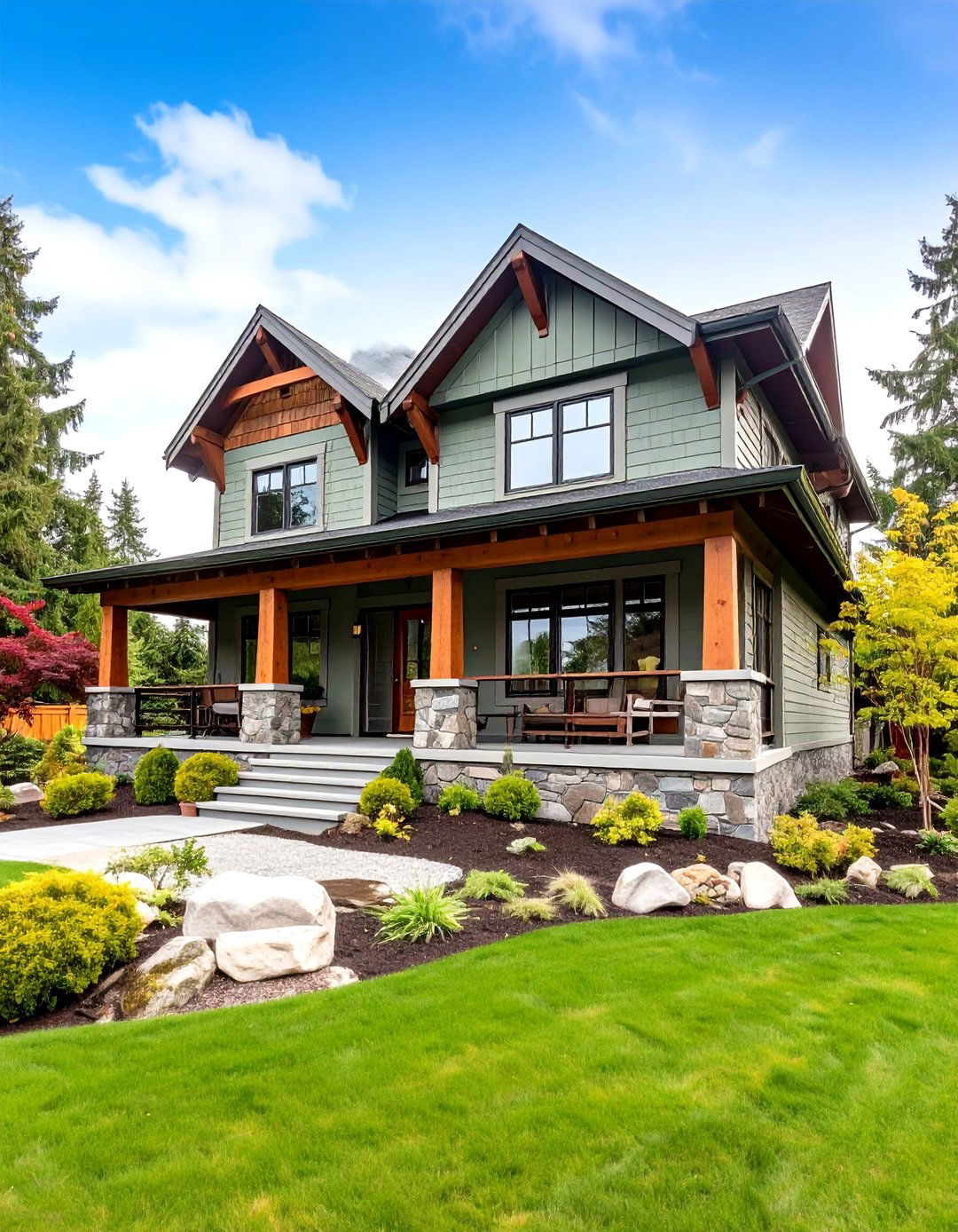 Green Mixed Material Farmhouse Exteriors - 20 Farmhouse Green Exterior Home Ideas