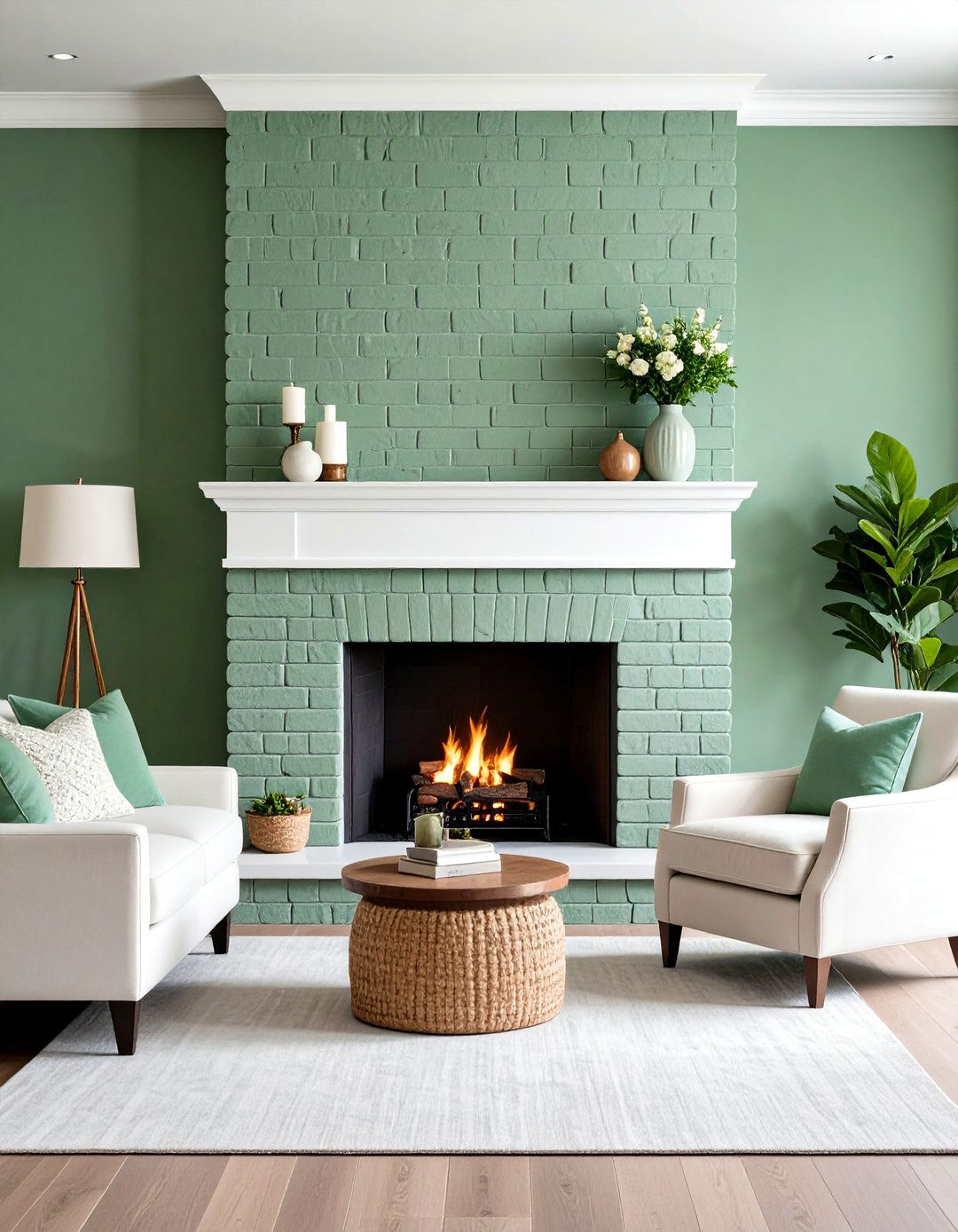 Green Painted Brick Fireplace Transformation - 20 Green Fireplace Ideas