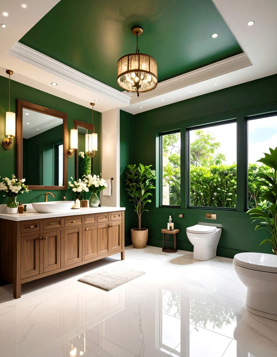 Green Painted Ceiling to Enclose a Powder Room in Color - 20 Green Powder Room Ideas