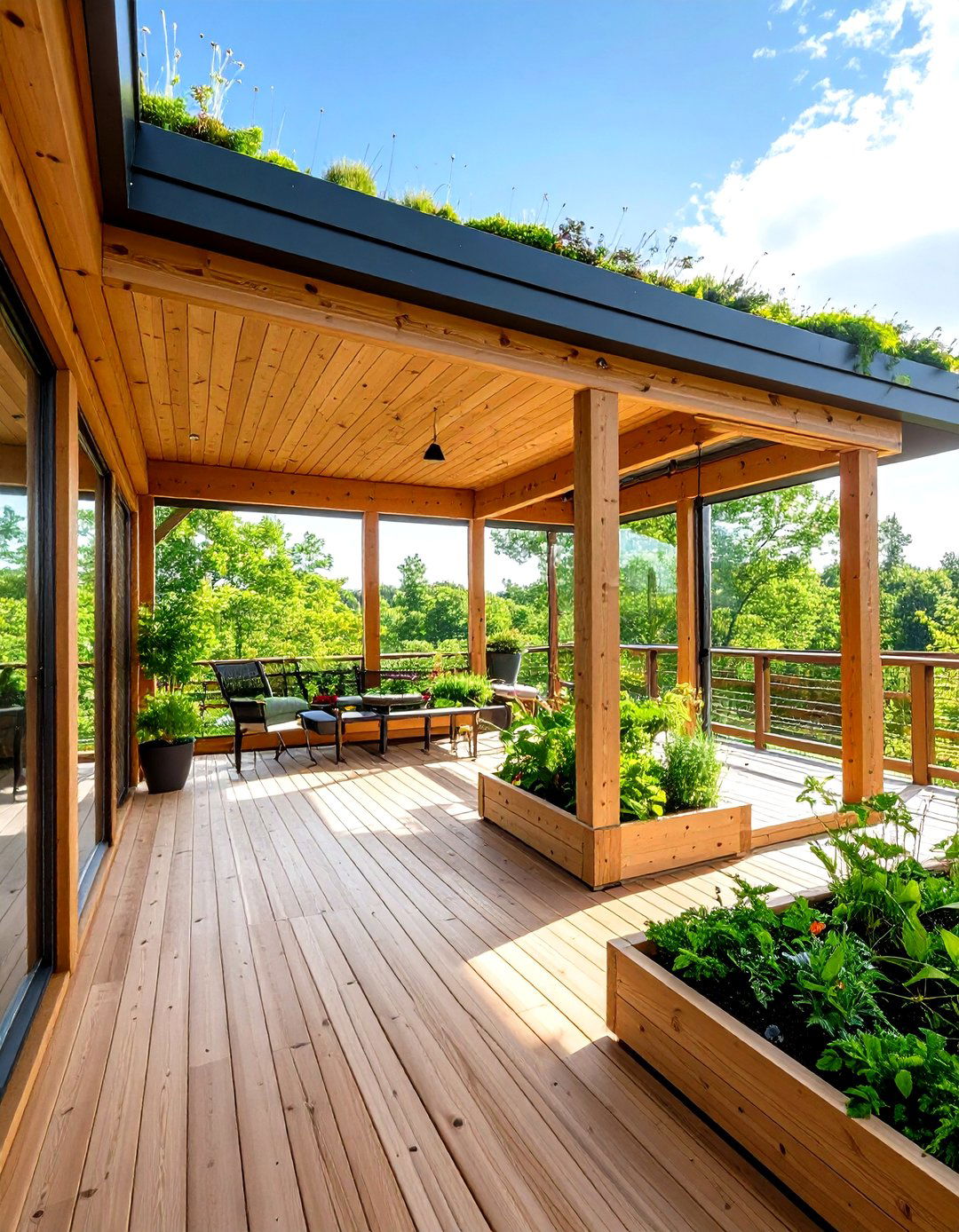 Green Roof Over Sunroom Leading to Deck Garden - 20 Sunroom and Deck Combo Ideas