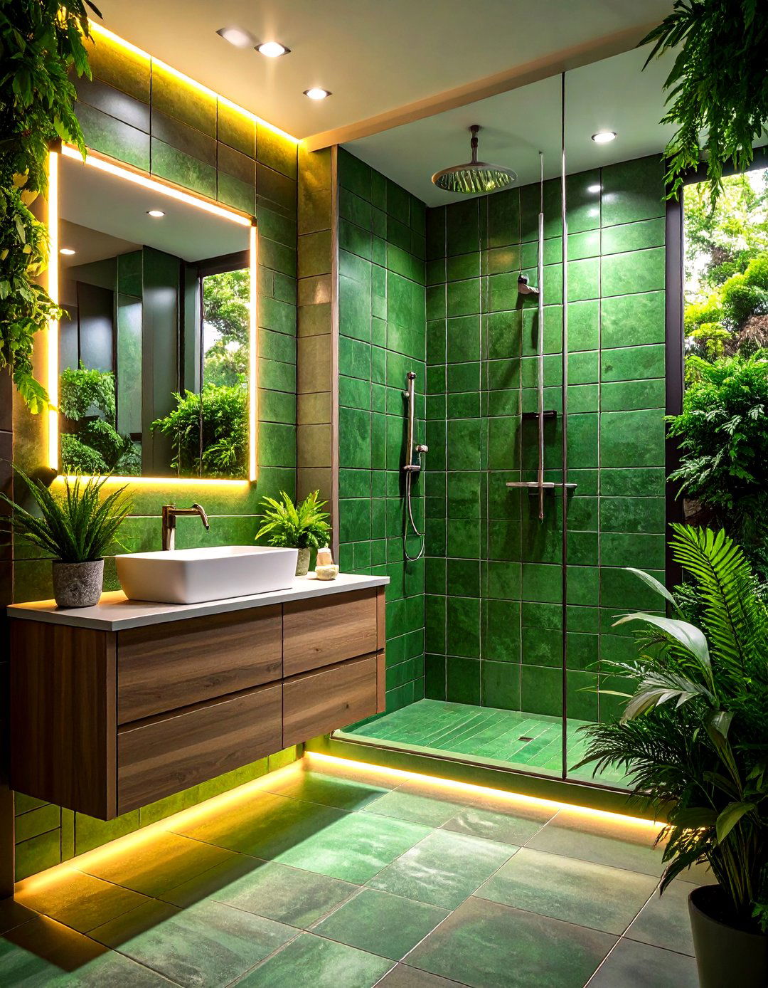 Green Shower Niche Accents - 20 Small Green Bathroom Ideas