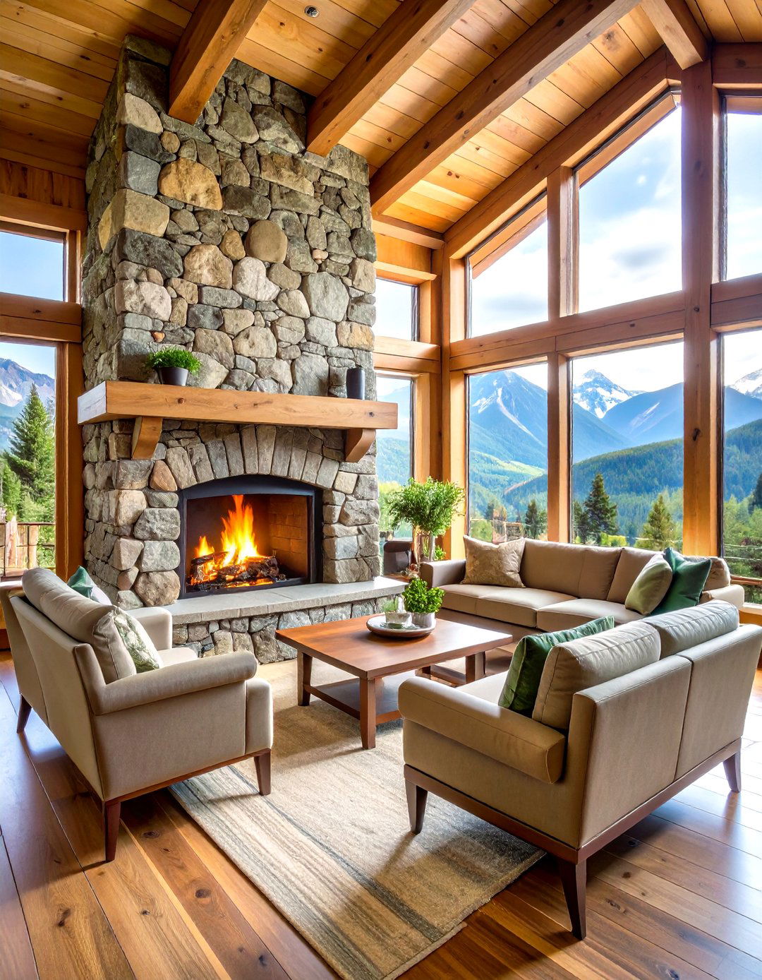 Green Stone Natural Fireplace Construction - 20 Green Fireplace Ideas