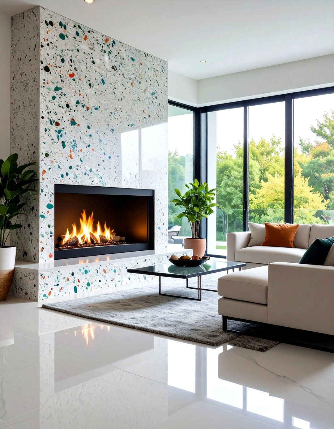 Green Terrazzo Fireplace Contemporary Elegance - 20 Green Fireplace Ideas