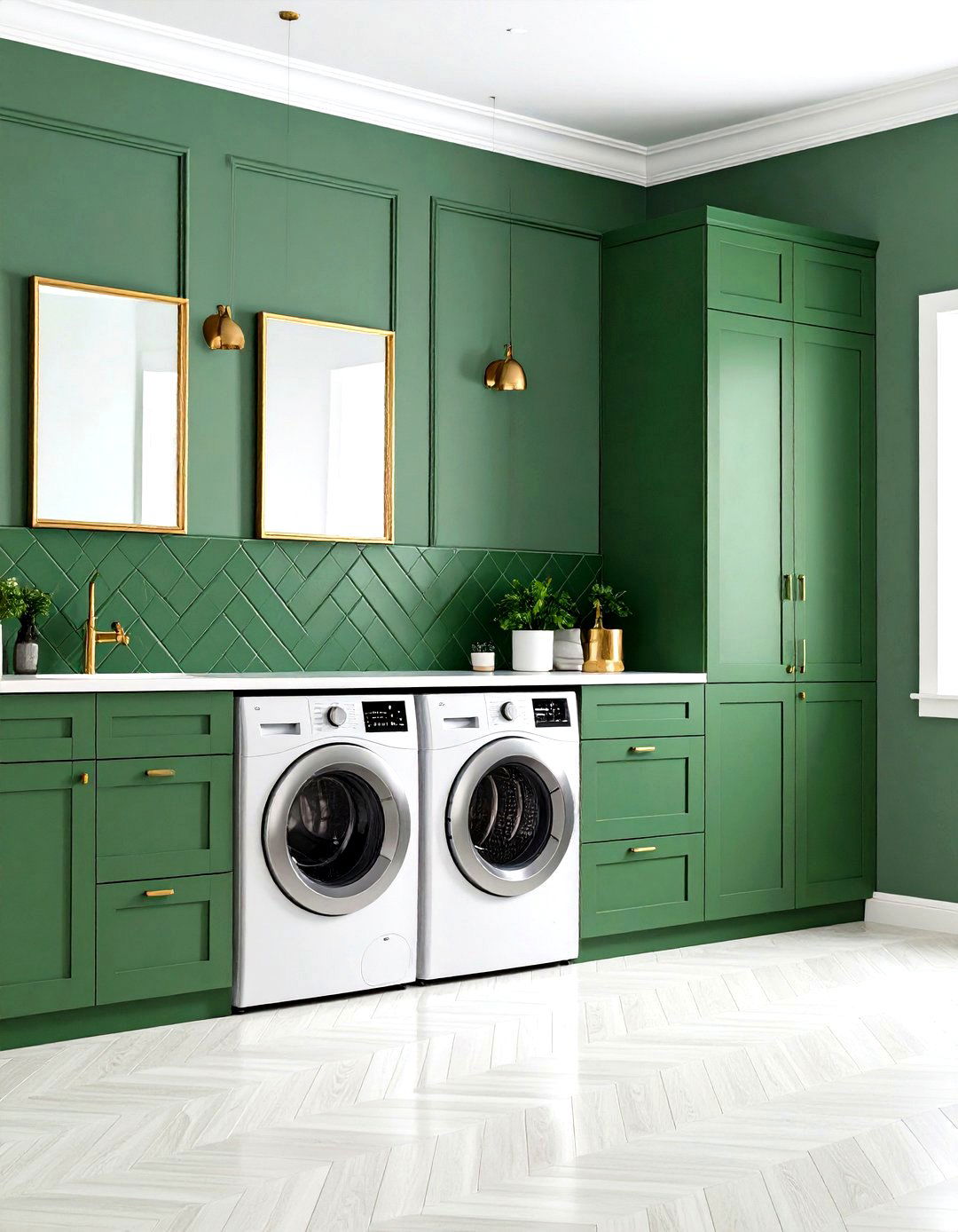 Green Tile Backsplash Protects and Shines - 20 Green Laundry Room Ideas