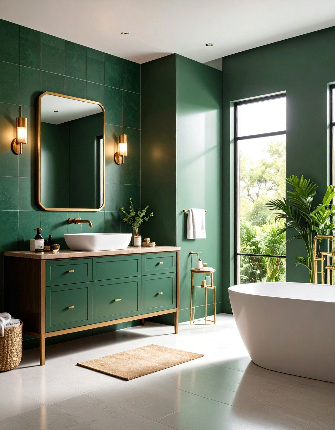 Green Tile and Brass Harmony - 20 Green Bathroom Tile Ideas