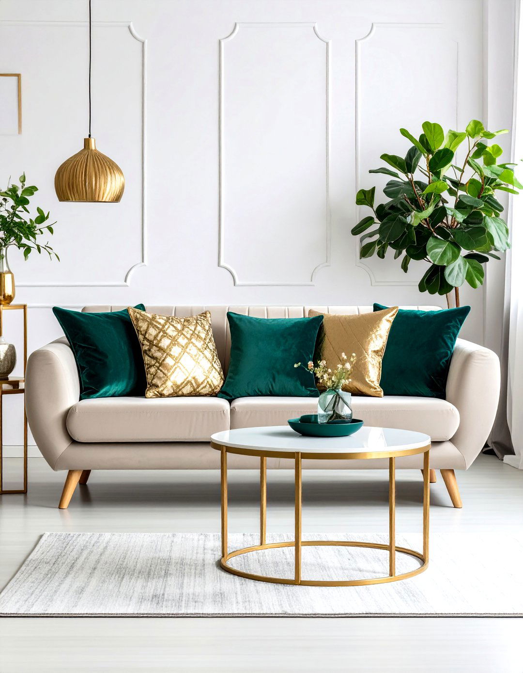 Green and Gold Throw Pillow Mix - 20 Emerald Green and Gold Living Room Ideas