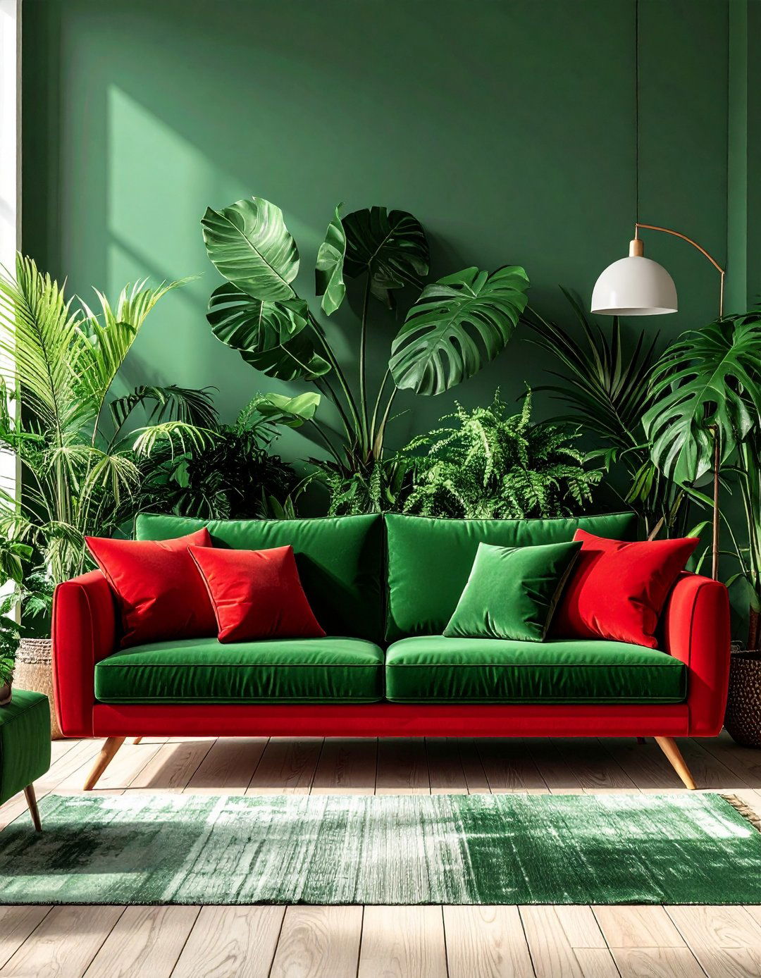 Green and Red Couch Living Room Harmony - 20 Red Couch Living Room Ideas