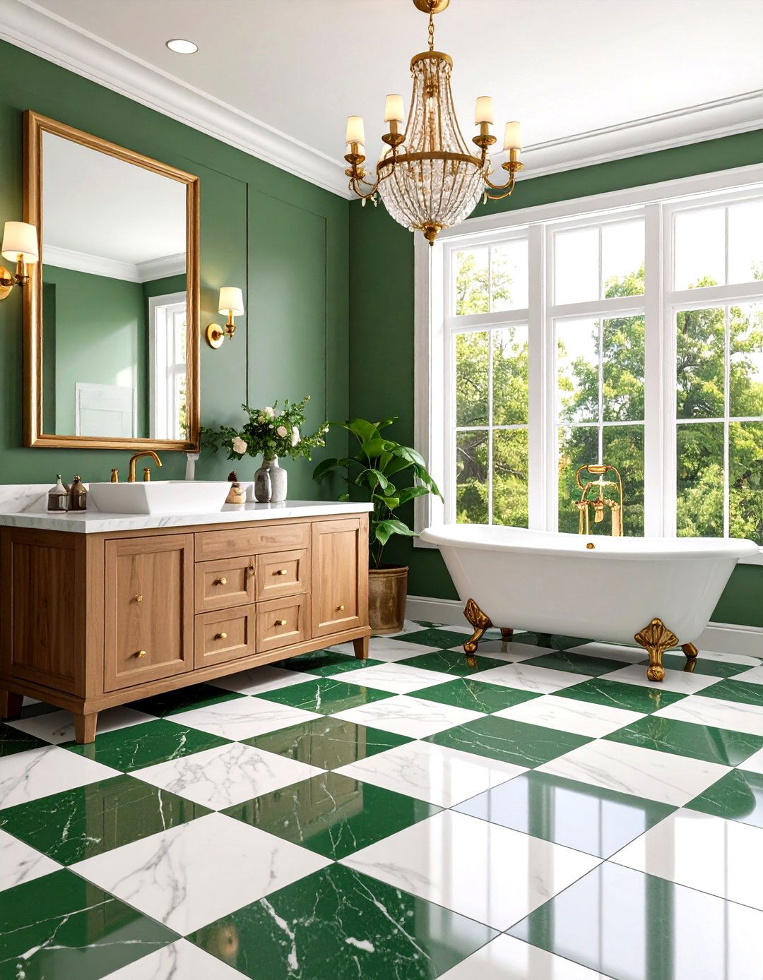Green and White Checkerboard Tile Classic - 20 Green Bathroom Tile Ideas