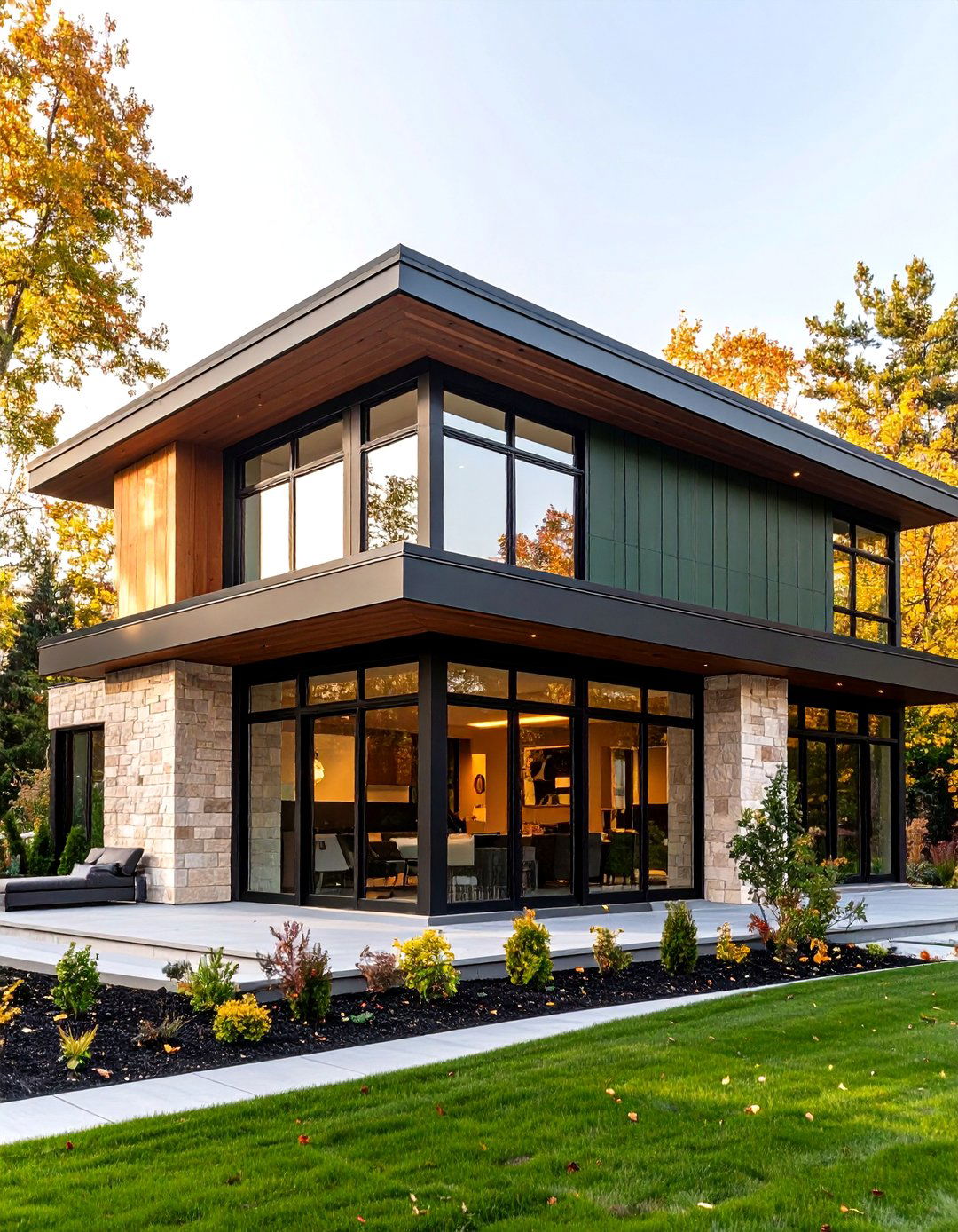 Greenblack and Textured Limestone - 20 Dark Green Exterior Paint Color Schemes