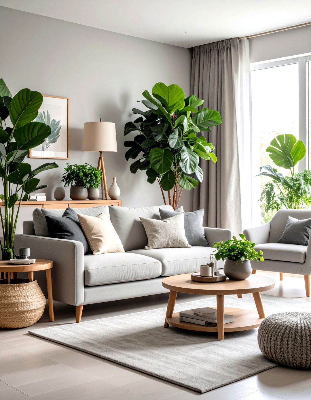 Greenery Breathing Life into Grey and Cream Living Spaces - 20 Grey and Cream Living Room Ideas