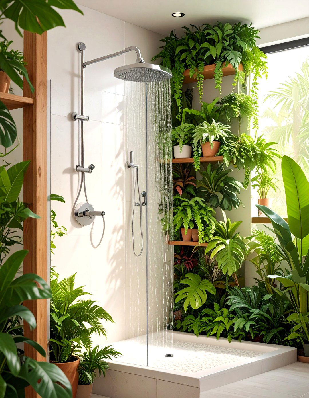 Greenery Planter Shelf on the Wall Cap - 20 Half-wall Shower Ideas