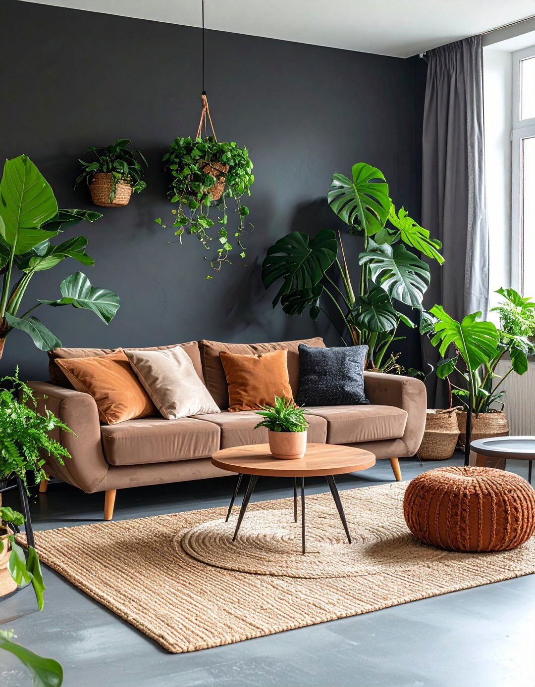 Greenery Revives an Inky Black Living Room - 20 Black Living Room Ideas