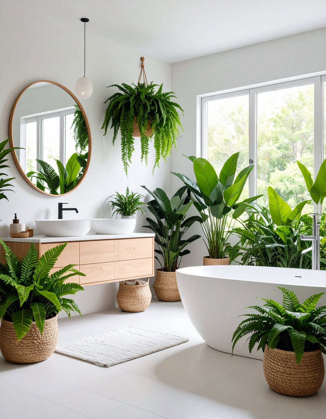 Greenery and Natural Decor - 20 Scandinavian Bathroom Ideas