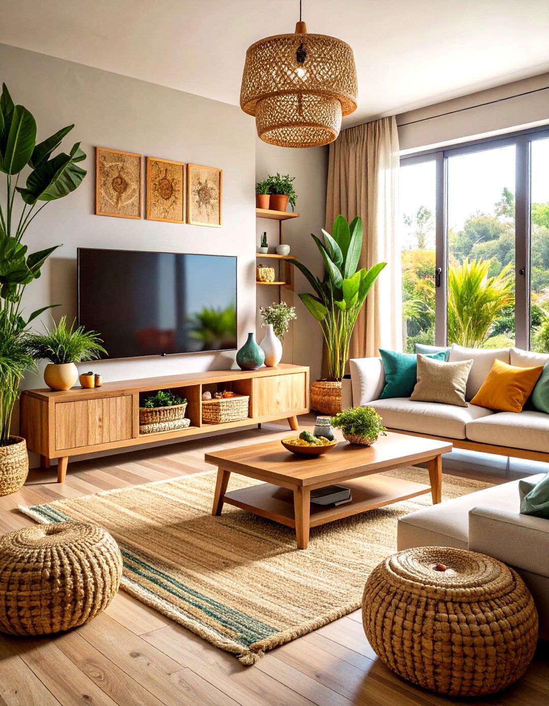Greenery and Natural Textures - 20 Tv Room Ideas