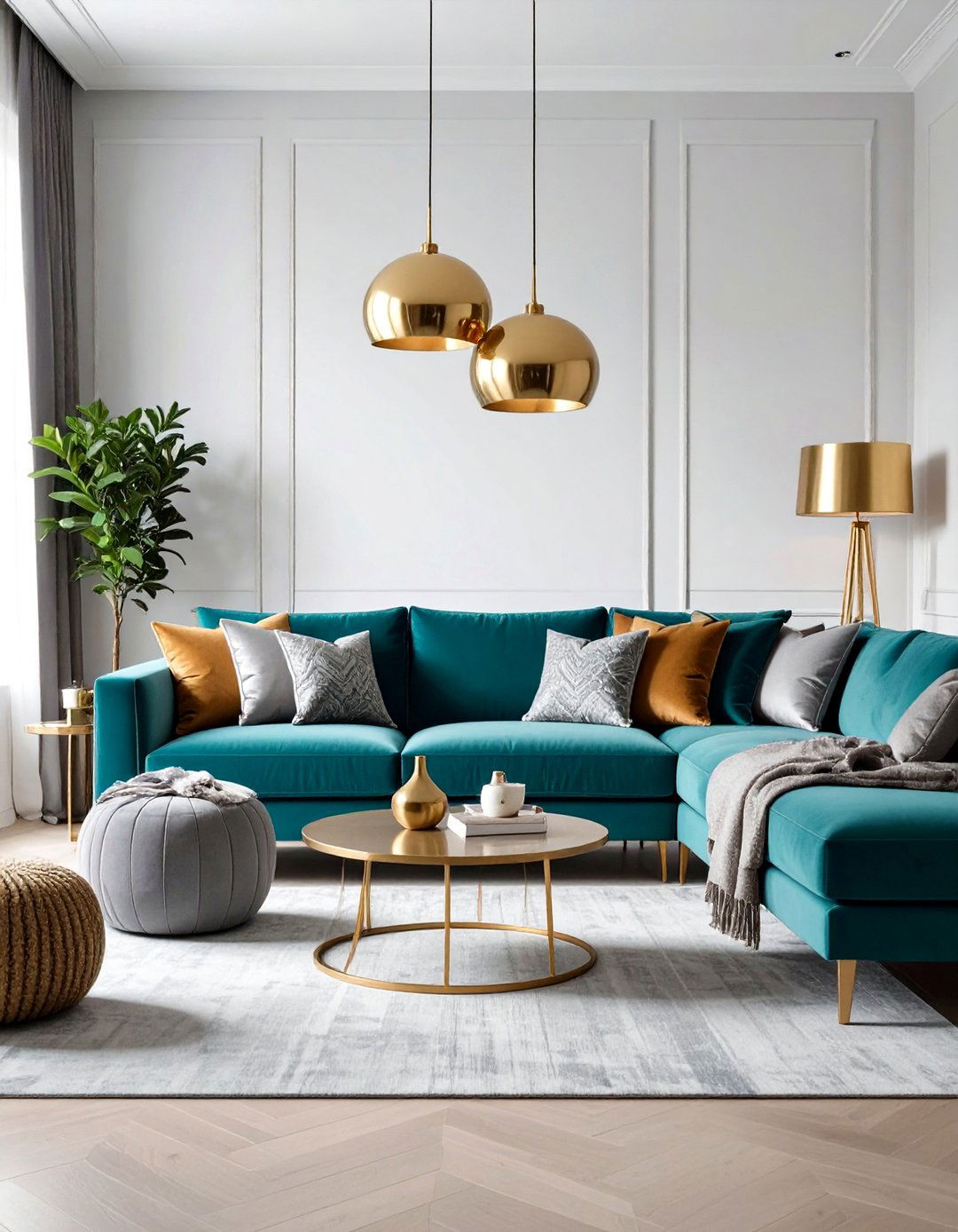 Greenery and Plants Complementing Teal and Grey - 20 Teal and Grey Living Room Ideas