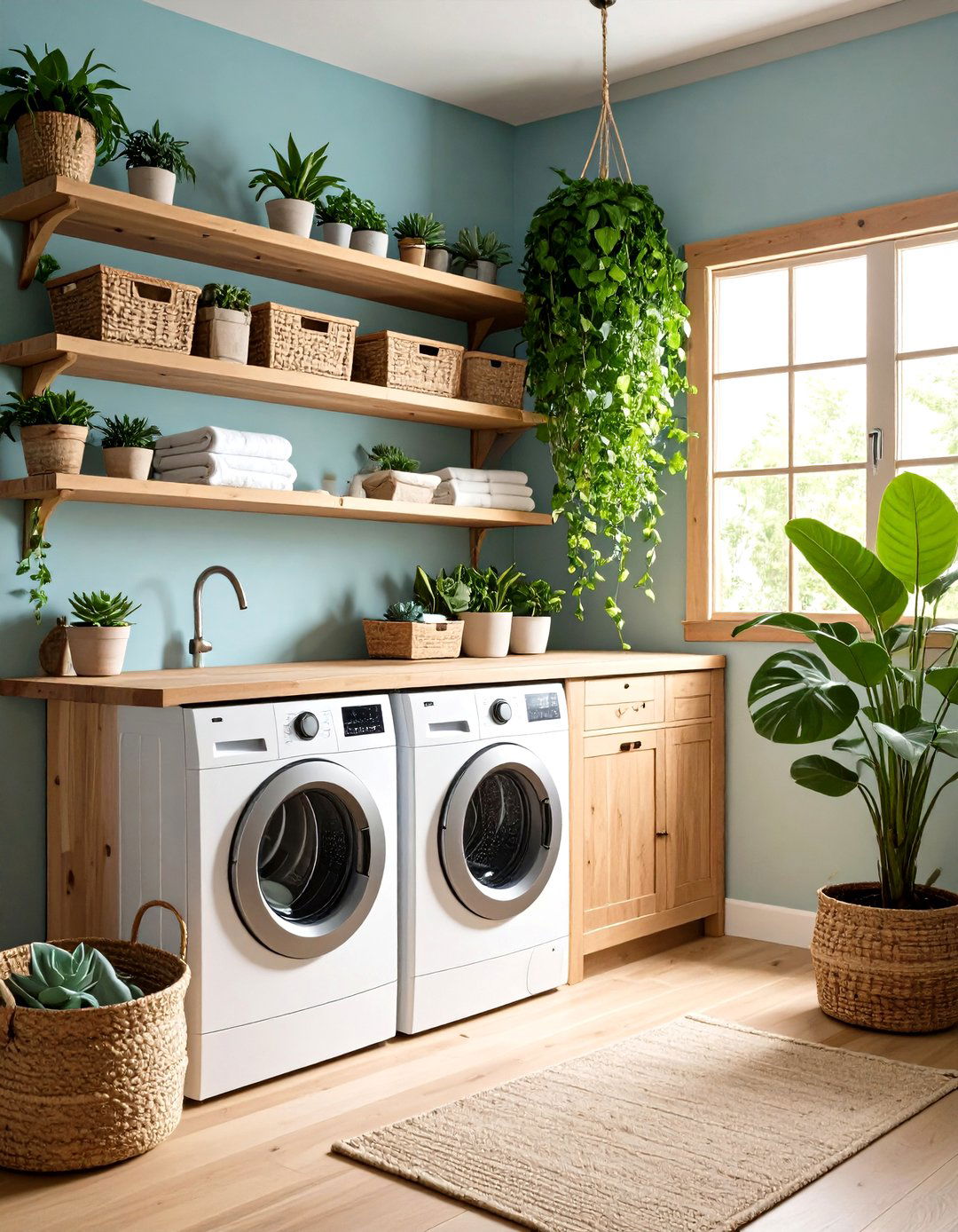 Greenery and Plants to Soften Rustic Laundry Room Aesthetic - 20 Rustic Laundry Room Ideas