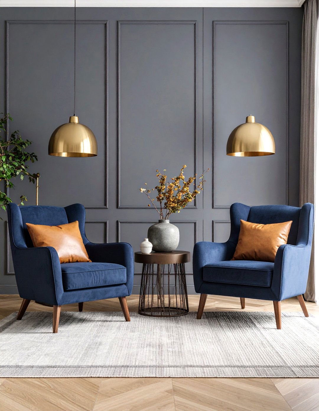 Greige Base with Moody Navy Accents - 20 Greige Interior Design Ideas