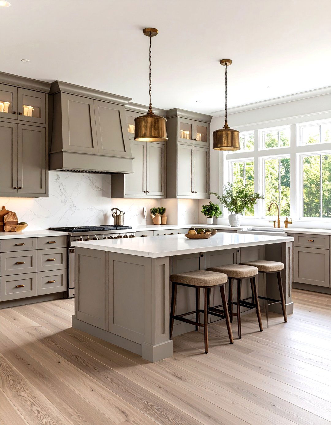 Greige Cabinet Kitchen with Soft White Walls - 20 Grey and White Kitchen Designs