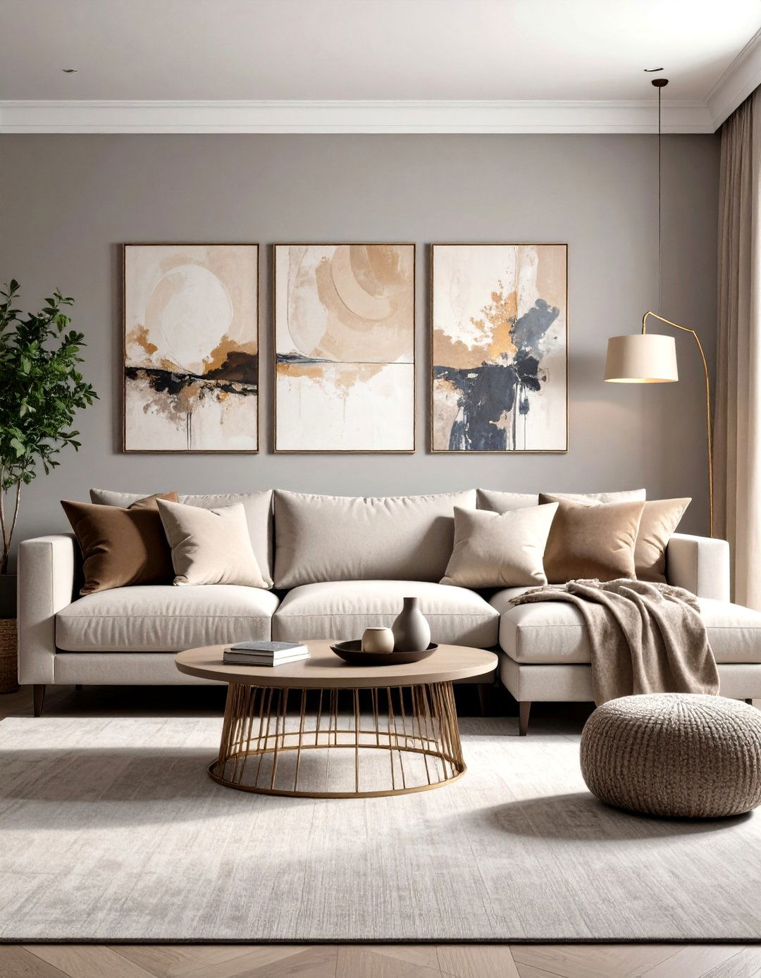 Greige Upholstery Meets Bold Art - 20 Greige Interior Design Ideas