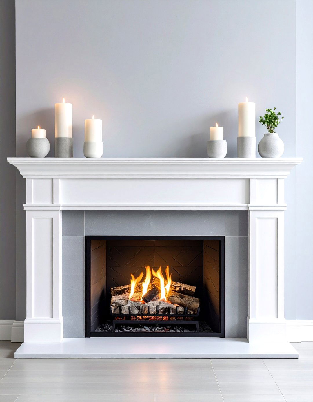 Grey Accent Fireplace Mantel with White Surround - 20 Grey and White House Interior Design Ideas
