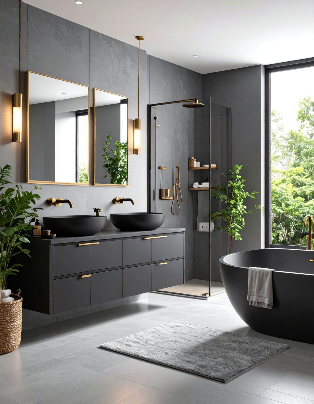 Grey Bathroom Featuring Matte Black Hardware - 20 Grey Bathroom Ideas