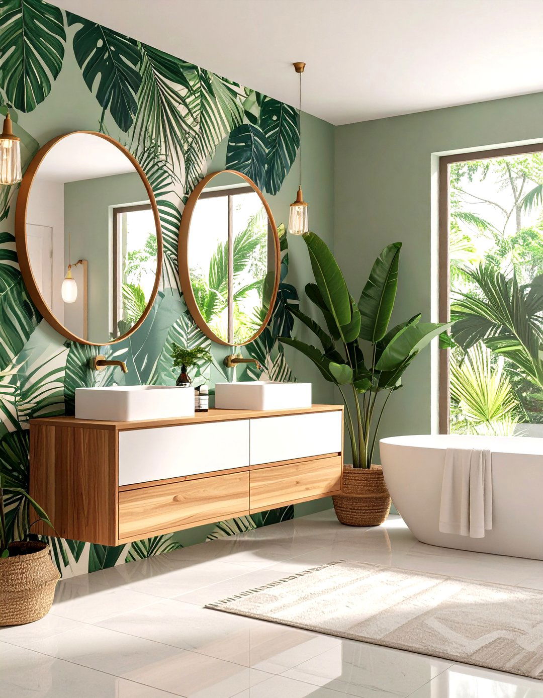Grey Bathroom with Statement Wallpaper - 20 Grey Bathroom Ideas